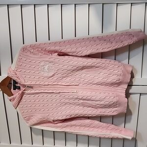 NWOT  Ralph Lauren Active Pink Cable Knit Hooded Sweater